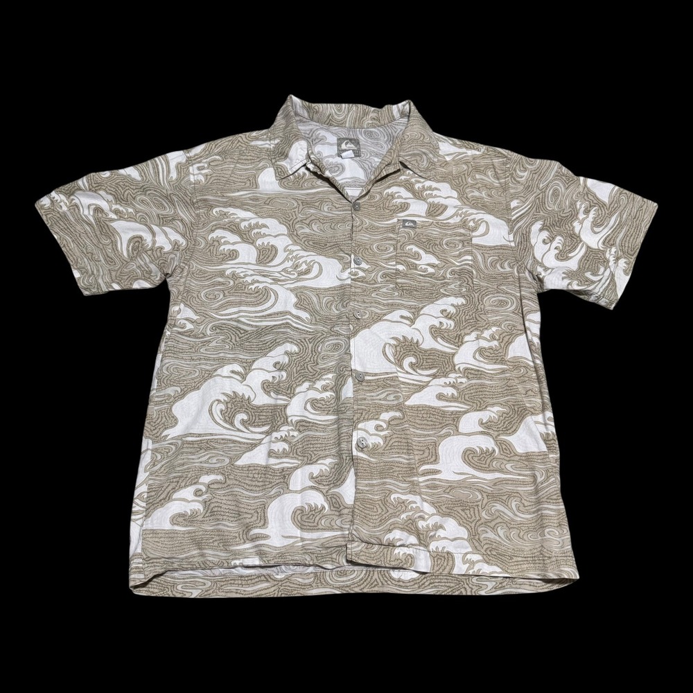 Vintage 90s Quiksilver Waves Patterned Casual Button Up Shirt Men's Large